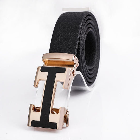 Men's Fashionable I Style Gold Automatic Buckle Sleek Business Suit Belt - Adjustable No-Hole Waistband V888-ELOSUNG42990