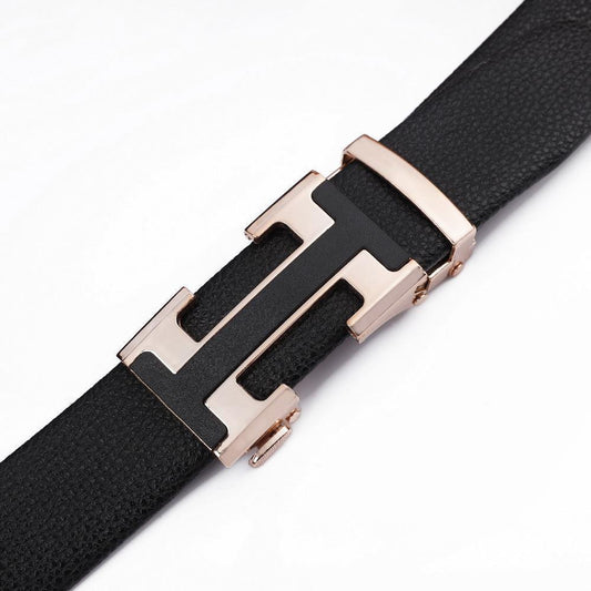 Men's Fashionable I Style Gold Automatic Buckle Sleek Business Suit Belt - Adjustable No-Hole Waistband V888-ELOSUNG42990