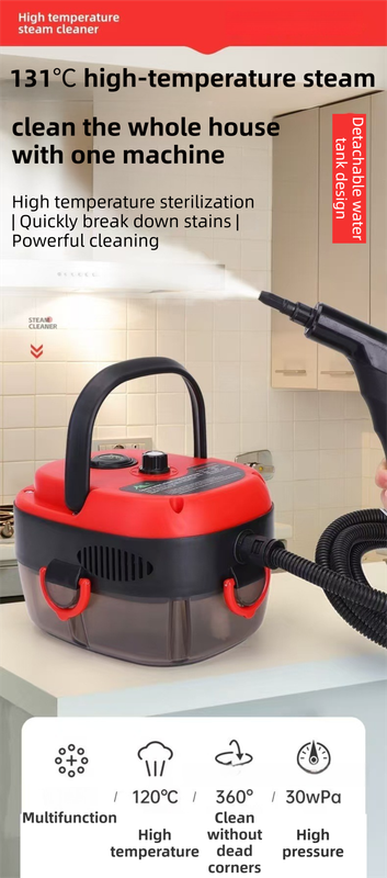 Red Portable High-Pressure Steam Cleaner with 1000ml Tank & 7-Piece Pro Brushes/Spray Nozzle Kit - 131 V888-ELOSUNG42992