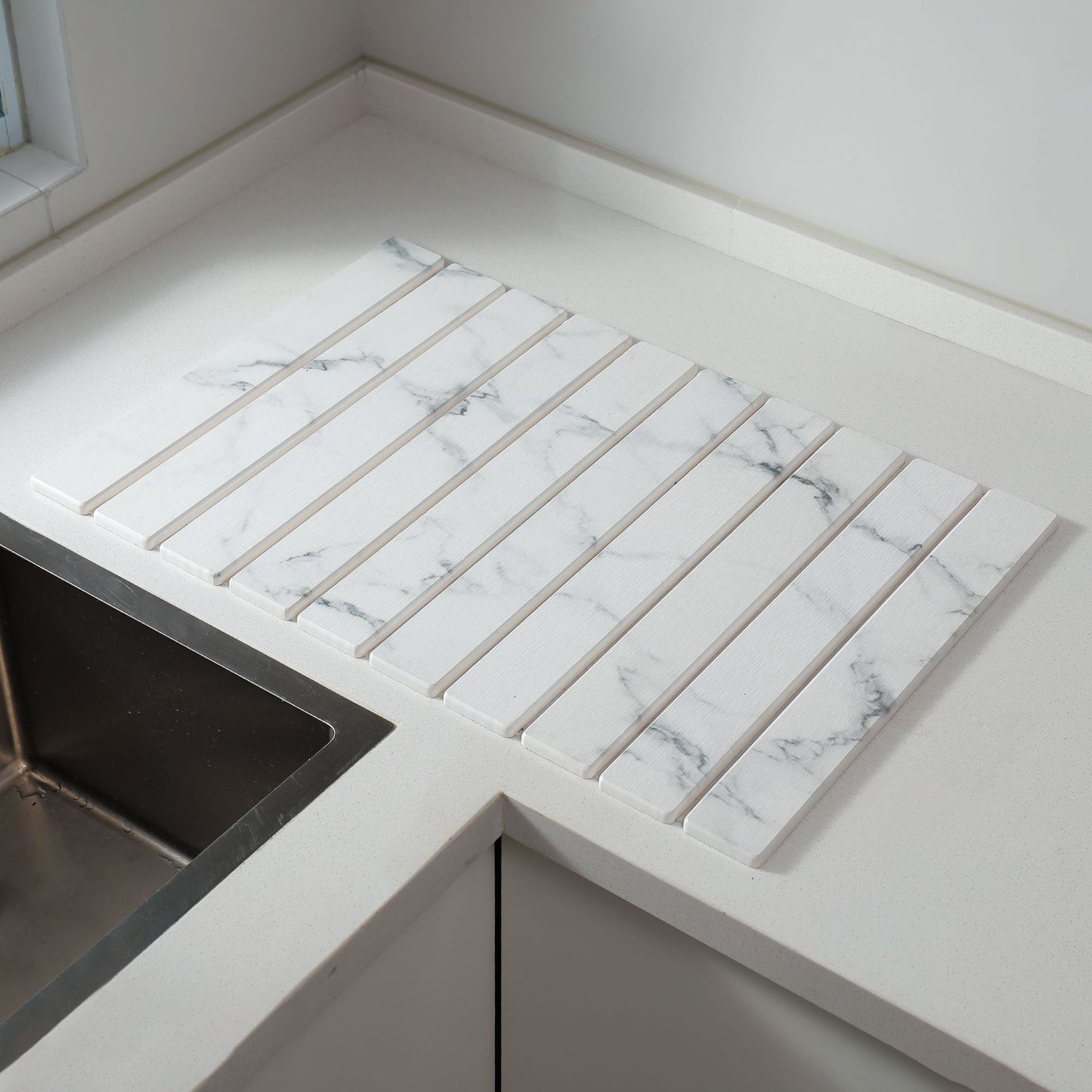 30x40cm Foldable Marble Pattern Kitchen Dish Drainer(Style 1) - Ultra-Absorbent Natural Stone Mat, V888-ELOSUNG42994