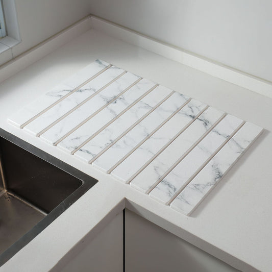 30x40cm Foldable Marble Pattern Kitchen Dish Drainer(Style 1) - Ultra-Absorbent Natural Stone Mat, V888-ELOSUNG42994