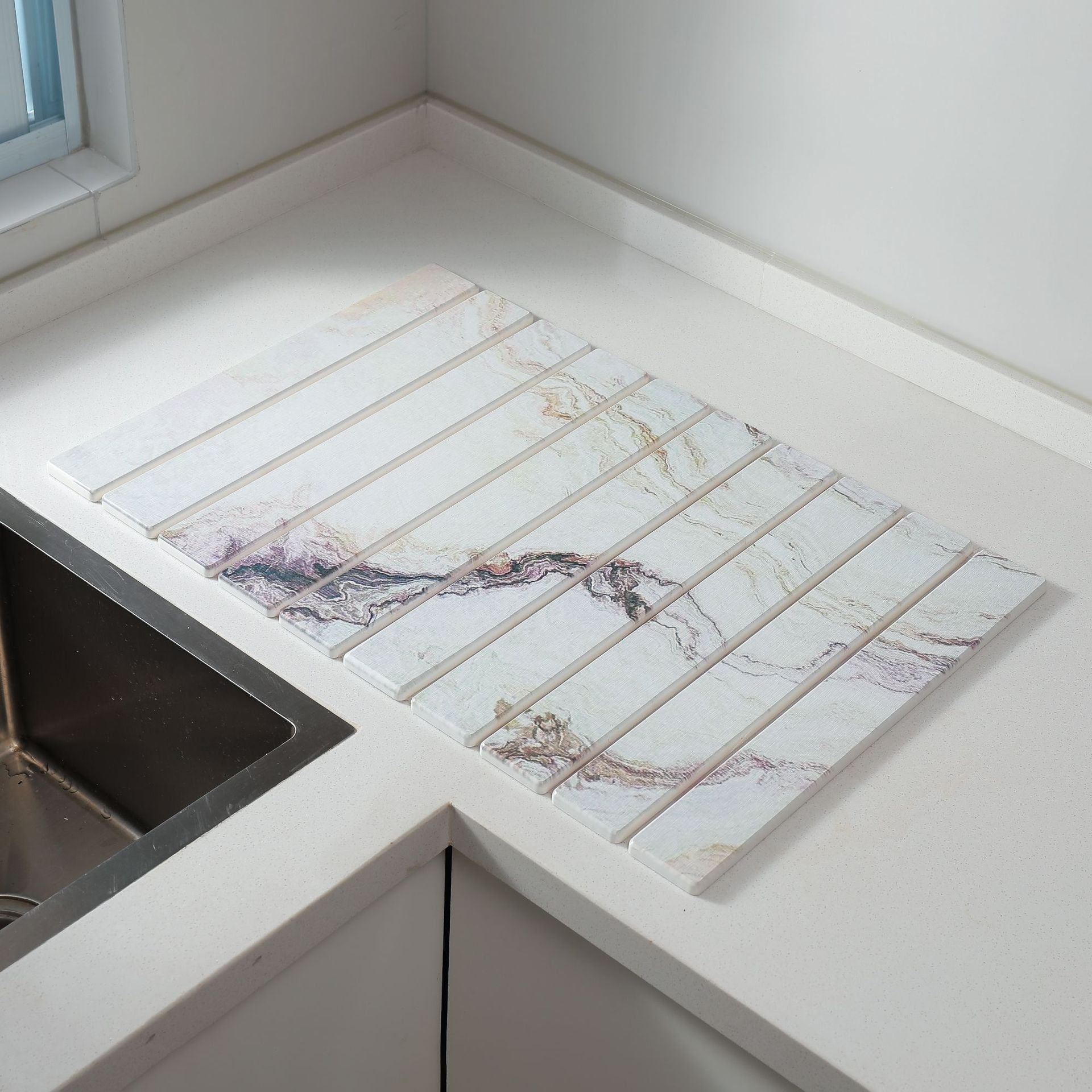 30x40cm Foldable Marble Pattern Kitchen Dish Drainer(Style 2) - Ultra-Absorbent Natural Stone Mat, V888-ELOSUNG42995