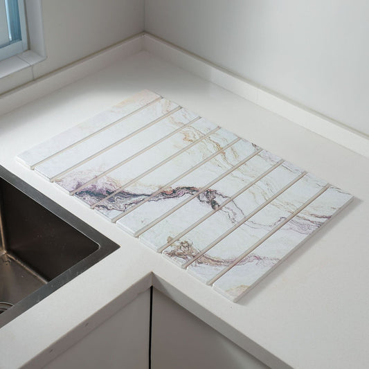 30x40cm Foldable Marble Pattern Kitchen Dish Drainer(Style 2) - Ultra-Absorbent Natural Stone Mat, V888-ELOSUNG42995