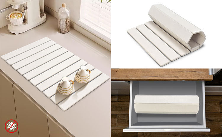 30x40cm Foldable Marble Pattern Kitchen Dish Drainer(Style 2) - Ultra-Absorbent Natural Stone Mat, V888-ELOSUNG42995