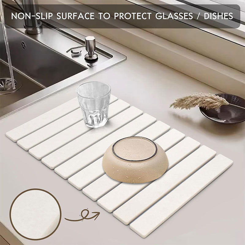 30x40cm Foldable Marble Pattern Kitchen Dish Drainer(Style 3) - Ultra-Absorbent Natural Stone Mat, V888-ELOSUNG42996
