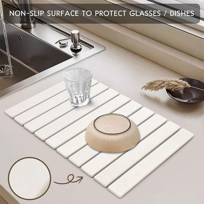 30x40cm Foldable Marble Pattern Kitchen Dish Drainer(Style 4) - Ultra-Absorbent Natural Stone Mat, V888-ELOSUNG42997