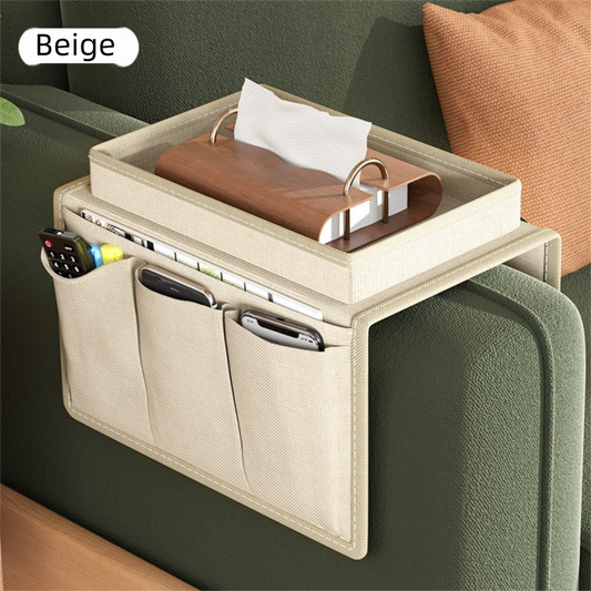 Beige Foldable Sofa Armrest Organizer With 3-Zones - 20kg Load Capacity, Thickended Oxford Cloth Storage Bag V888-ELOSUNG42998