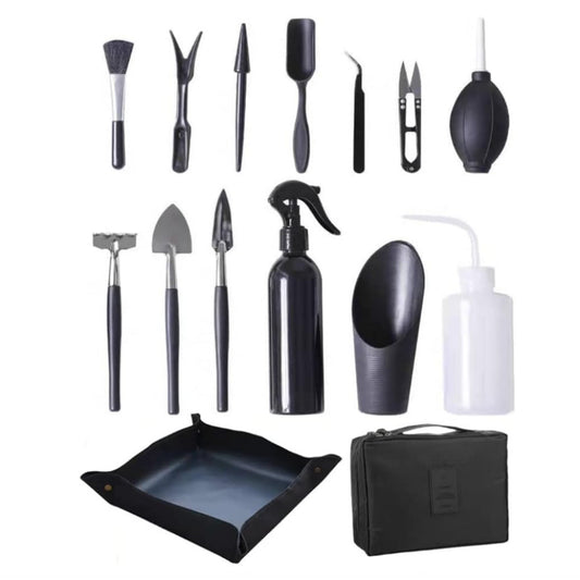Black 13 Piece Succulent Gardening Tool Set with 50x50cm Repotting Mat and Storage Bag for Indoor Miniature V888-ELOSUNG43012