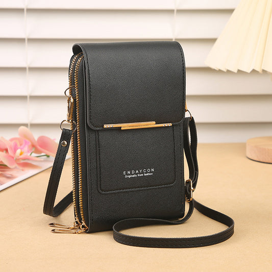Black Touch Screen Crossbody Phone Bag for Women Small Shoulder Purse with Dual Zippers and Card Slots V888-ELOSUNG43045
