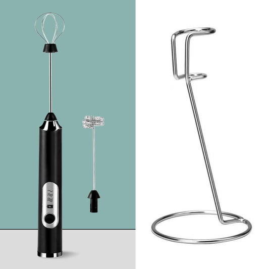 Black Rechargeable Handheld Milk Frother and Electric Whisk Set 3 Speeds with 2 Stainless Steel Heads and V888-ELOSUNG43058
