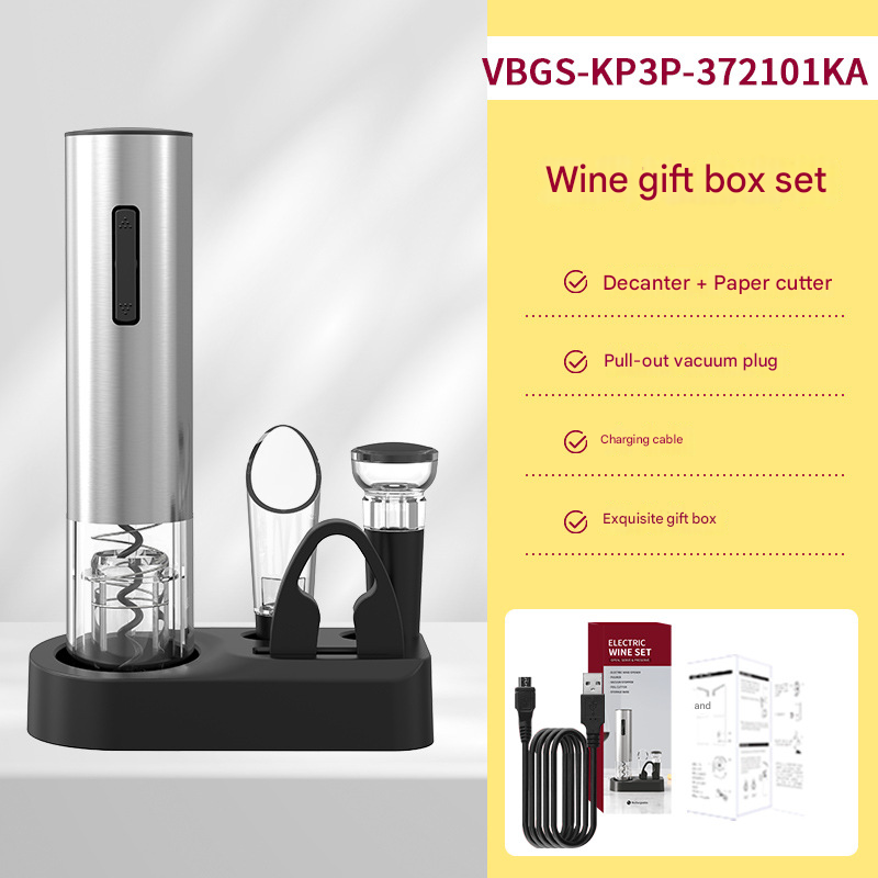 Electric Wine Opener Set 2-in-1 Rechargeable Automatic Corkscrew with Vacuum Seal Base Aerator Foil Cutter V888-ELOSUNG43059