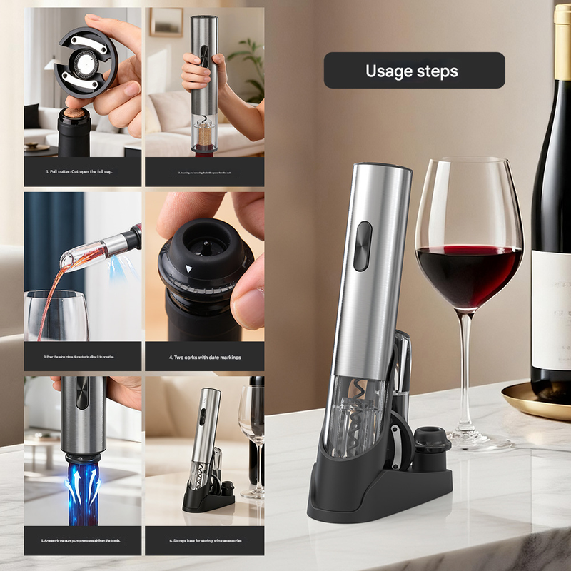 Electric Wine Opener Set 2-in-1 Rechargeable Automatic Corkscrew with Vacuum Seal Base Aerator Foil Cutter V888-ELOSUNG43059
