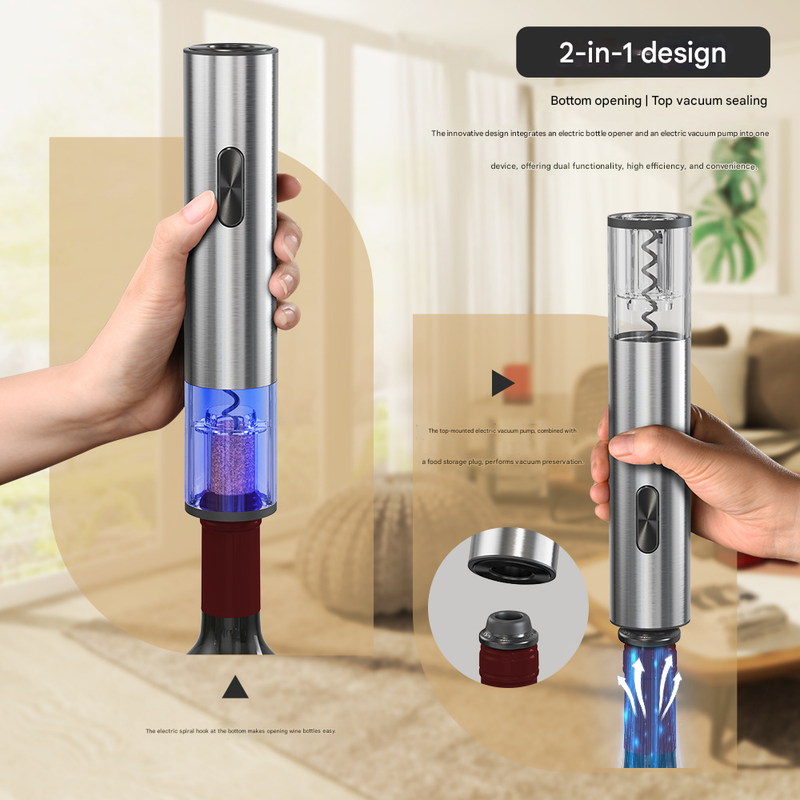 Electric Wine Opener Set 2-in-1 Rechargeable Automatic Corkscrew with Vacuum Seal Base Aerator Foil Cutter V888-ELOSUNG43059