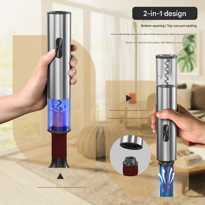 Electric Wine Opener Set 2-in-1 Rechargeable Automatic Corkscrew with Vacuum Seal Base Aerator Foil Cutter V888-ELOSUNG43059