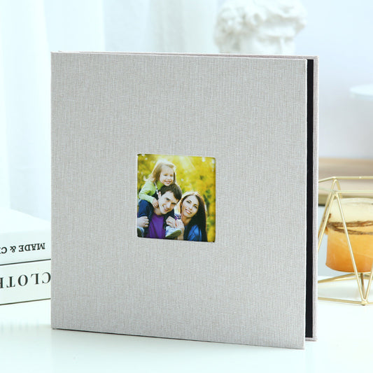 Beige Linen Self-Adhesive Photo Album DIY Scrapbook with Cover Window 11x10.6 Inch for Family Wedding Travel V888-ELOSUNG43073