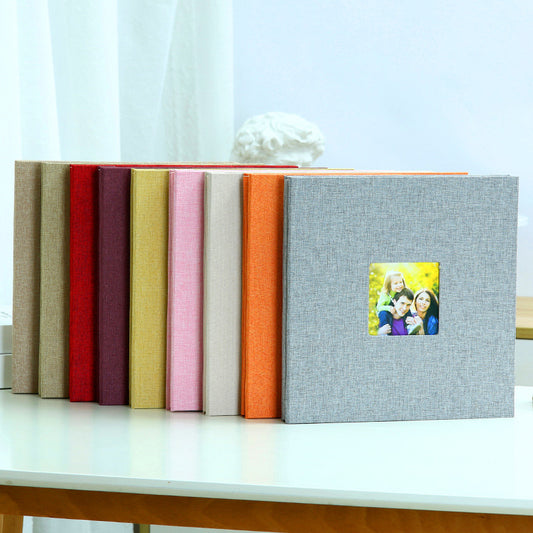 Beige Linen Self-Adhesive Photo Album DIY Scrapbook with Cover Window 11x10.6 Inch for Family Wedding Travel V888-ELOSUNG43073