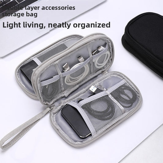 2-PCS Black Double Layer Travel Electronics Organizer Bag Waterproof Cable Pouch for Power Bank and Phone V888-ELOSUNG43079