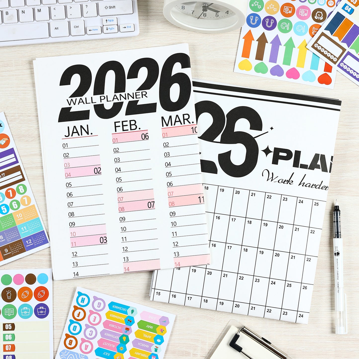 2026 Wall Planner Calendar with Stickers and Double-Sided Tape - 742 x 525 mm for Home, Office or Study in V888-ELOSUNG43090