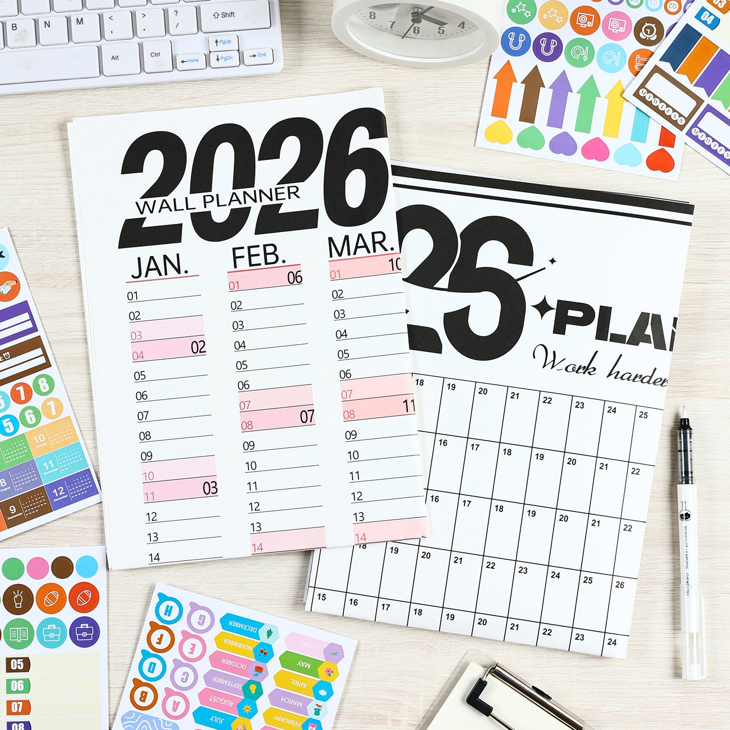2026 Wall Planner Calendar with Stickers and Double-Sided Tape - 742 x 525 mm for Home, Office or Study in V888-ELOSUNG43090