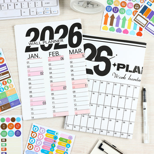 2026 Wall Planner Calendar with Stickers and Double-Sided Tape - 742 x 525 mm for Home, Office or Study in V888-ELOSUNG43090