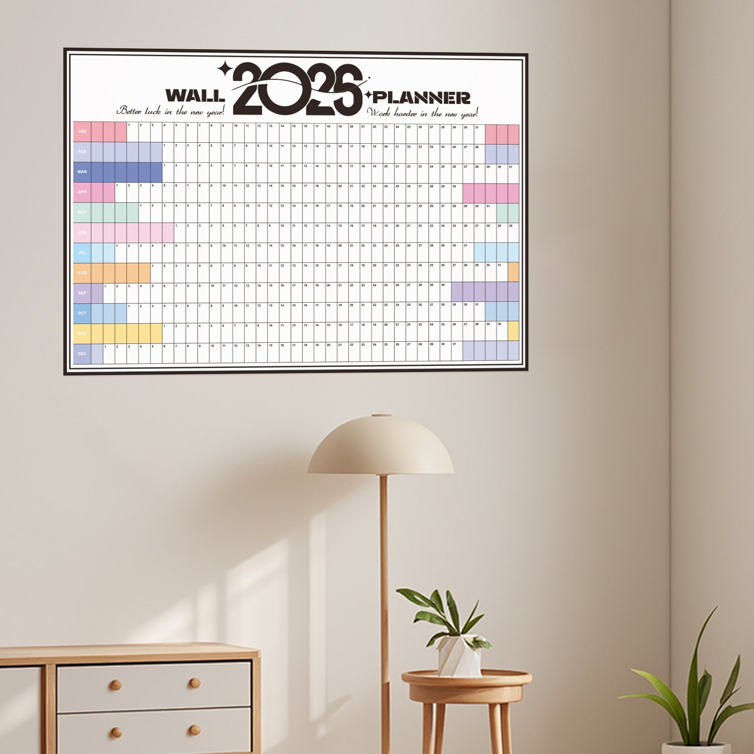 2026 Wall Planner Calendar with Stickers and Double-Sided Tape - 742 x 525 mm for Home, Office or Study in V888-ELOSUNG43090