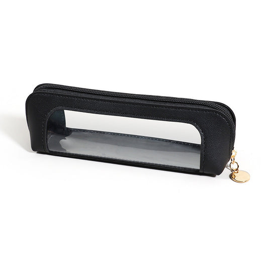 2-Pcs Black Transparent Makeup Brush Case - Portable Zippered Cosmetic Pouch with Clear Window for Travel and V888-ELOSUNG43092