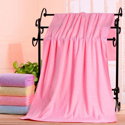 2-Pack Pink Embossed Microfiber Bear Bath Towels - 70 x 140 cm, Ultra-Absorbent and Soft for Bath, Beach & Gym V888-ELOSUNG43140