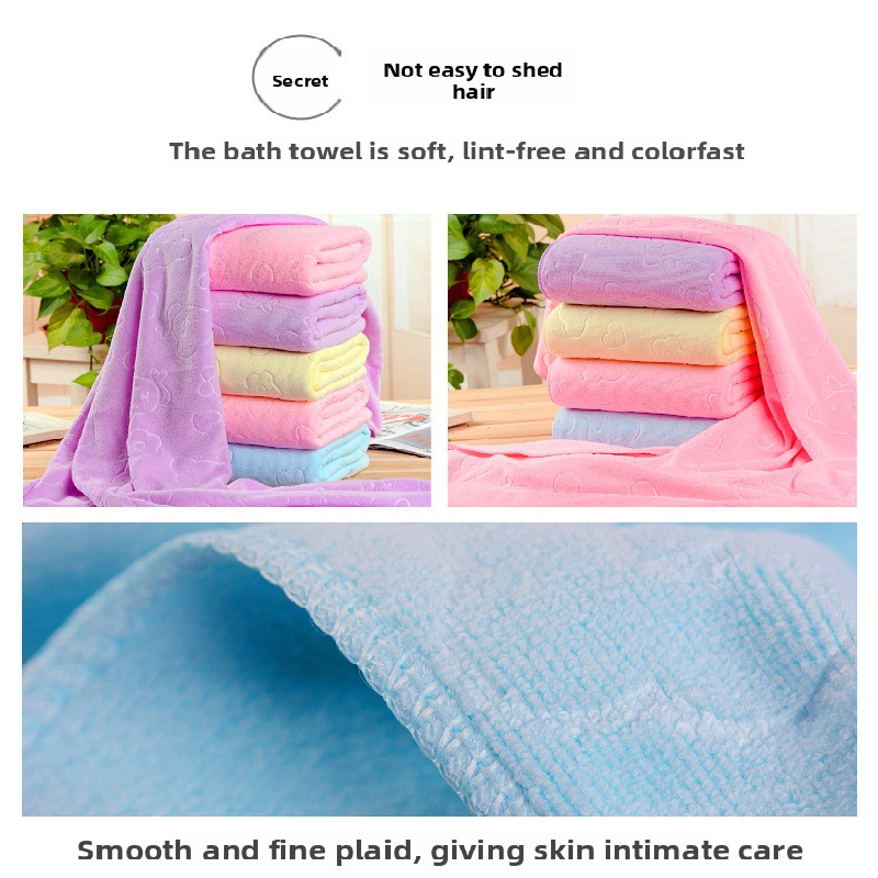 2-Pack Pink Embossed Microfiber Bear Bath Towels - 70 x 140 cm, Ultra-Absorbent and Soft for Bath, Beach & Gym V888-ELOSUNG43140