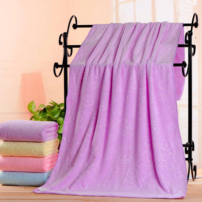 2-Pack Purple Embossed Microfiber Bear Bath Towels - 70 x 140 cm, Ultra-Absorbent and Soft for Bath, Beach & V888-ELOSUNG43141