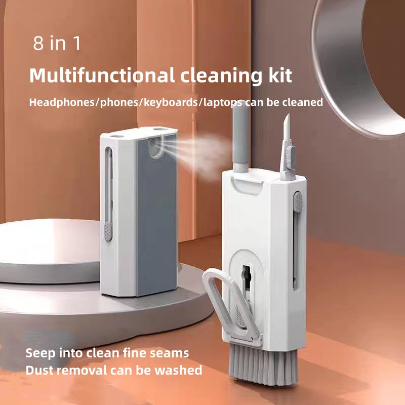 White Q8 8-in-1 Multi-Function Cleaning Kit - Compact Keyboard, Phone, and Earphone Cleaner with Built-In V888-ELOSUNG43143