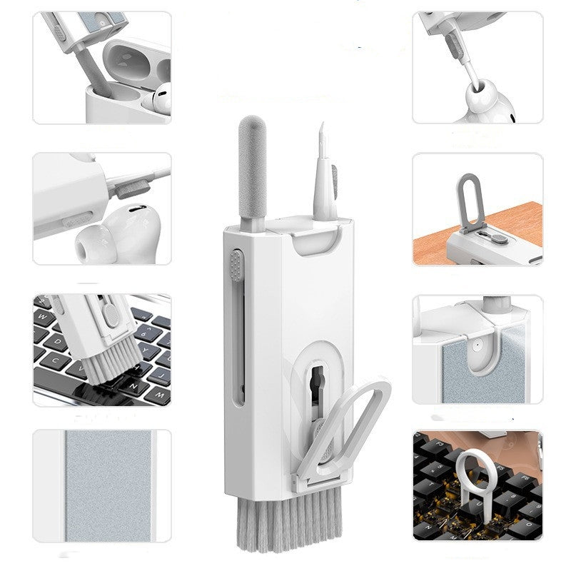 White Q8 8-in-1 Multi-Function Cleaning Kit - Compact Keyboard, Phone, and Earphone Cleaner with Built-In V888-ELOSUNG43143