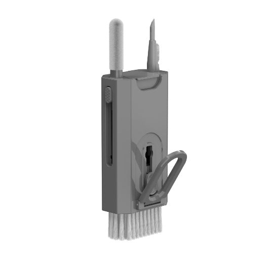 Grey Q8 8-in-1 Multi-Function Cleaning Kit - Compact Keyboard, Phone, and Earphone Cleaner with Built-In V888-ELOSUNG43147