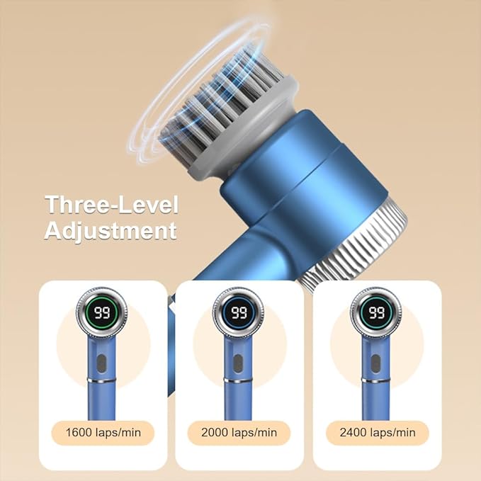 White Wireless Electric Cleaning Brush - Rechargeable, 3-Speed, IPX7 Waterproof with 5 Replaceable Brush V888-ELOSUNG43149