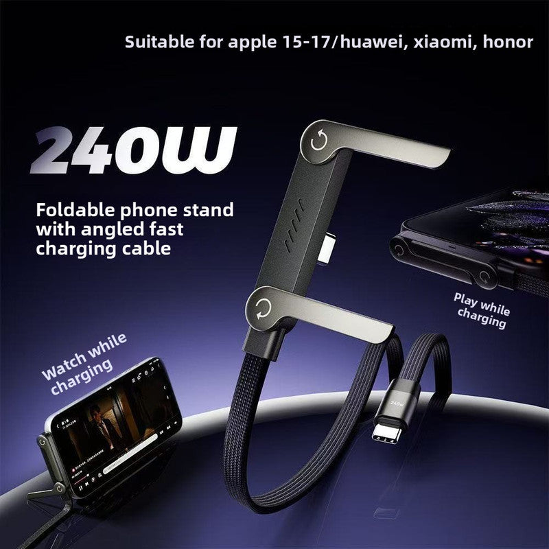 240W USB-C to USB-C Fast Charging Cable with Integrated Folding Phone Stand and 90 Degree Elbow for Mobile V888-ELOSUNG43155