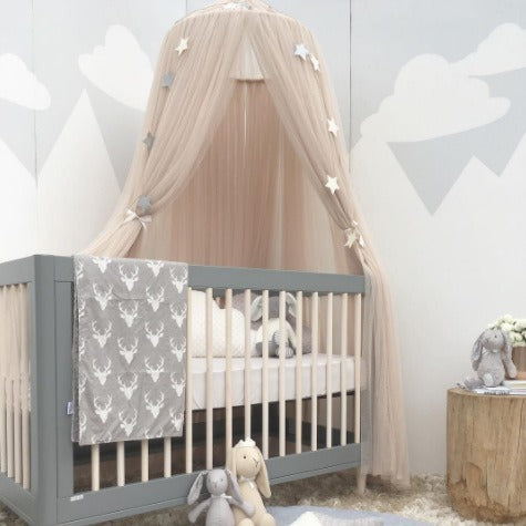 Grey Nordic Style 7-Layer Tulle Bed Canopy 300cm Extra Long 60cm Dome for Australian Kids Bedroom Nursery and V888-ELOSUNG43158