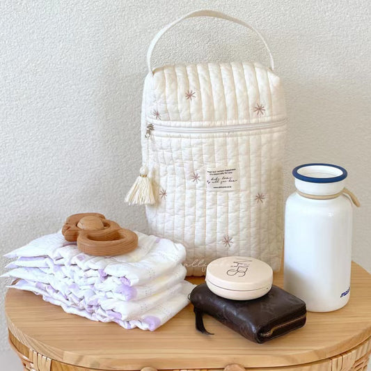 Leaves Quilted Nappy Storage Bag Portable Diaper Organizer Mommy Travel Pouch with Zipper 28x18x6cm for V888-ELOSUNG43160