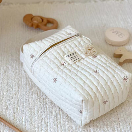Stars Quilted Nappy Storage Bag Portable Diaper Organizer Mommy Travel Pouch with Zipper 28x18x6cm for V888-ELOSUNG43161