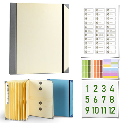 Khaki Important Document Organizer Folder with 10 Manila Envelopes and Acid-Free Paper for Home Office Estate V888-ELOSUNG43164