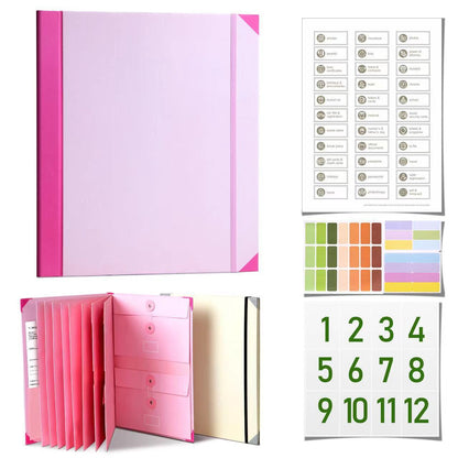 Pink Important Document Organizer Folder with 10 Manila Envelopes and Acid-Free Paper for Home Office Estate V888-ELOSUNG43165