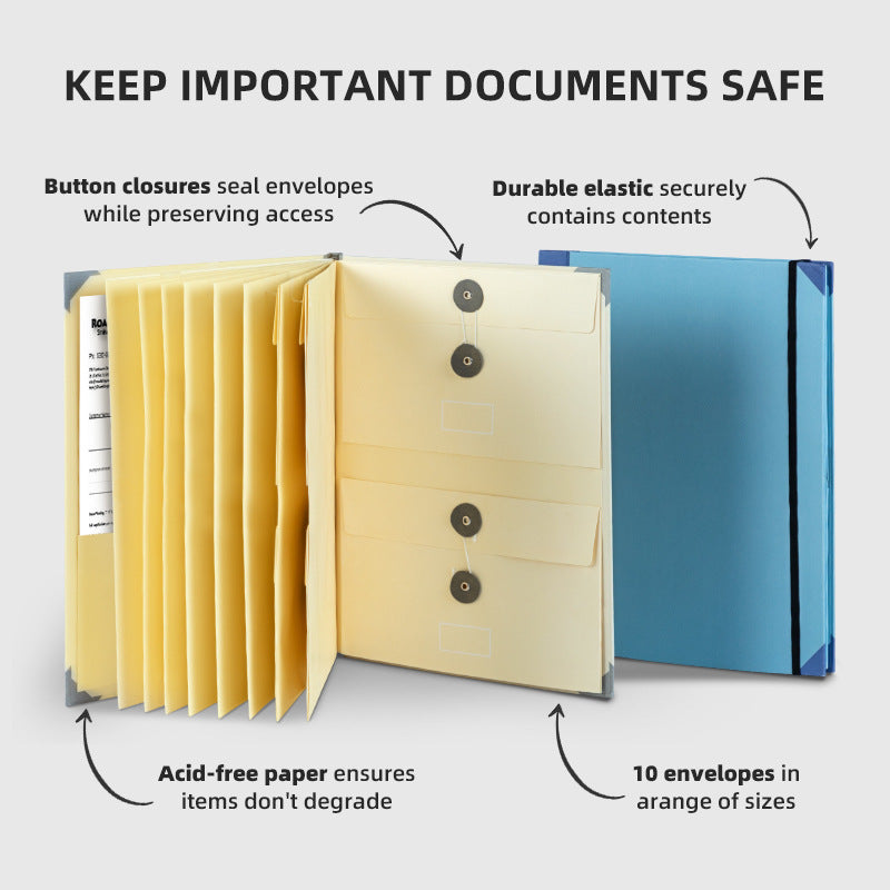 Pink Important Document Organizer Folder with 10 Manila Envelopes and Acid-Free Paper for Home Office Estate V888-ELOSUNG43165