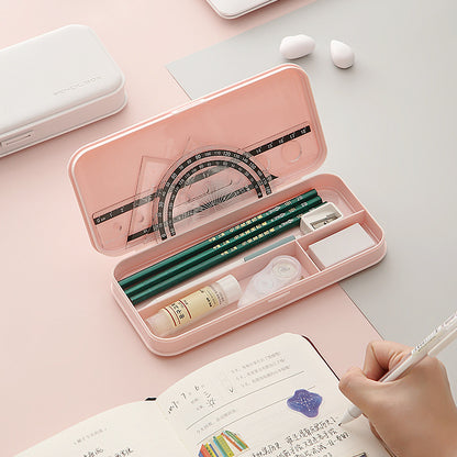 3-Pack Pink Macaron Color Pencil Case with Multi-Compartment Storage Waterproof PP Stationery Organizer for V888-ELOSUNG43169