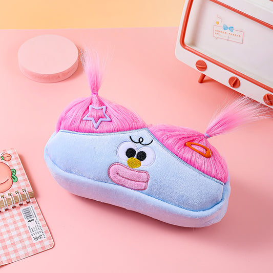 Blue Funny Plush Big Eye Monster Pencil Case with DIY Messy Hair Large Capacity Stationery Pouch for V888-ELOSUNG43171