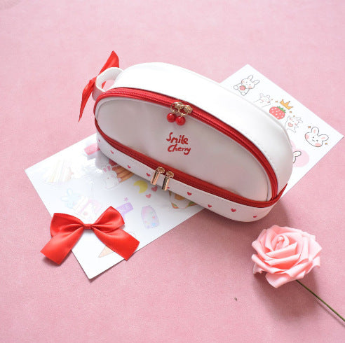 Red Large Capacity Double Layer Pencil Case Waterproof PU Leather Stationery Organizer for Australian V888-ELOSUNG43174