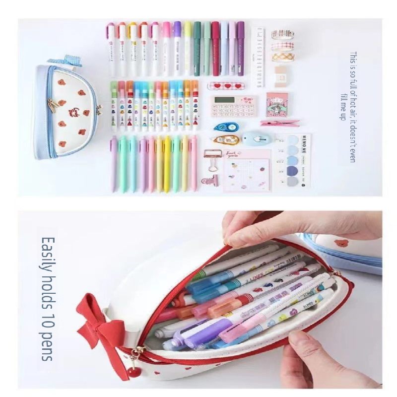 Red Large Capacity Double Layer Pencil Case Waterproof PU Leather Stationery Organizer for Australian V888-ELOSUNG43174