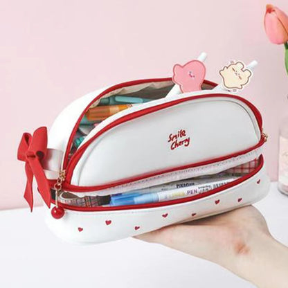 Blue Large Capacity Double Layer Pencil Case Waterproof PU Leather Stationery Organizer for Australian V888-ELOSUNG43175