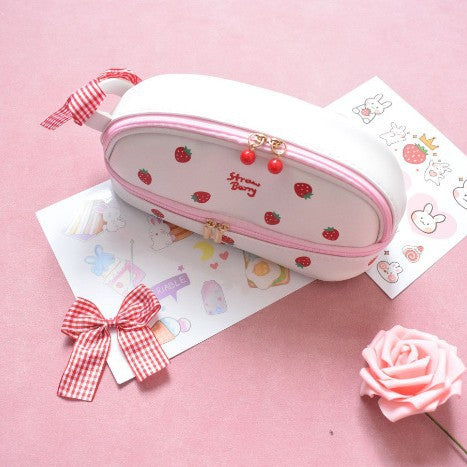 Pink Large Capacity Double Layer Pencil Case Waterproof PU Leather Stationery Organizer for Australian V888-ELOSUNG43176