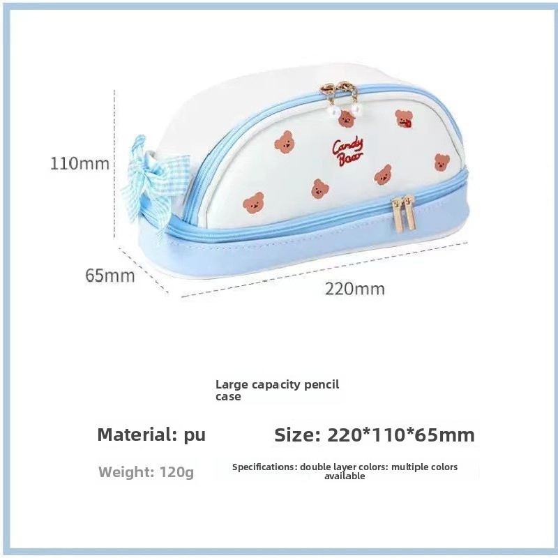 Pink Large Capacity Double Layer Pencil Case Waterproof PU Leather Stationery Organizer for Australian V888-ELOSUNG43176