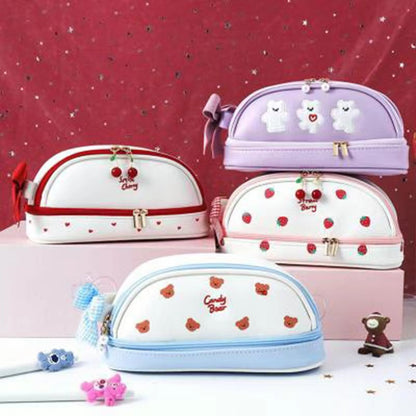 Purple Large Capacity Double Layer Pencil Case Waterproof PU Leather Stationery Organizer for Australian V888-ELOSUNG43177