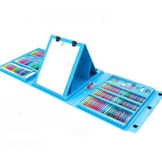 Blue 208-Piece Kids Art Set with Built-in Trifold Easel Drawing and Painting Kit for Students with Watercolor V888-ELOSUNG43179