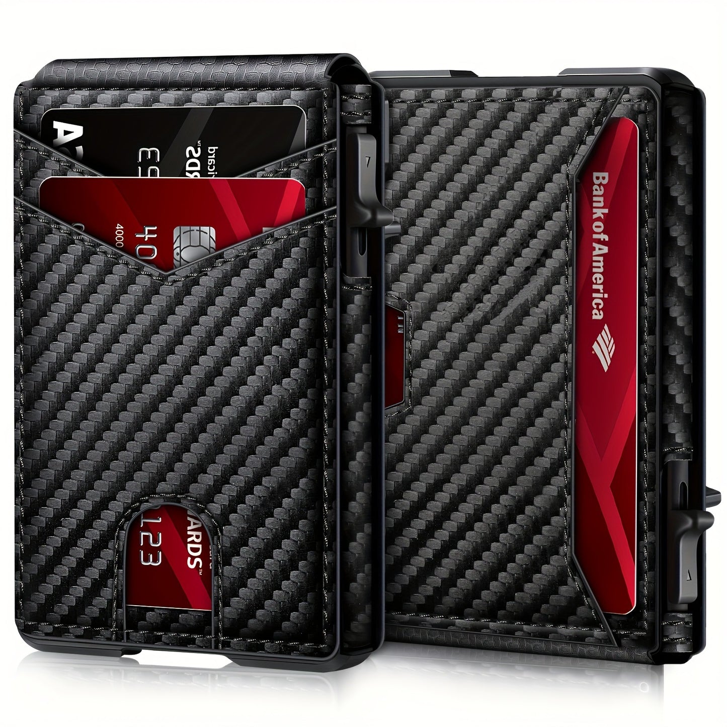 Carbon Fiber Slim Bifold Wallet for Men with RFID Blocking Pop-up Card Ejector and Magnetic Closure V888-ELOSUNG43181